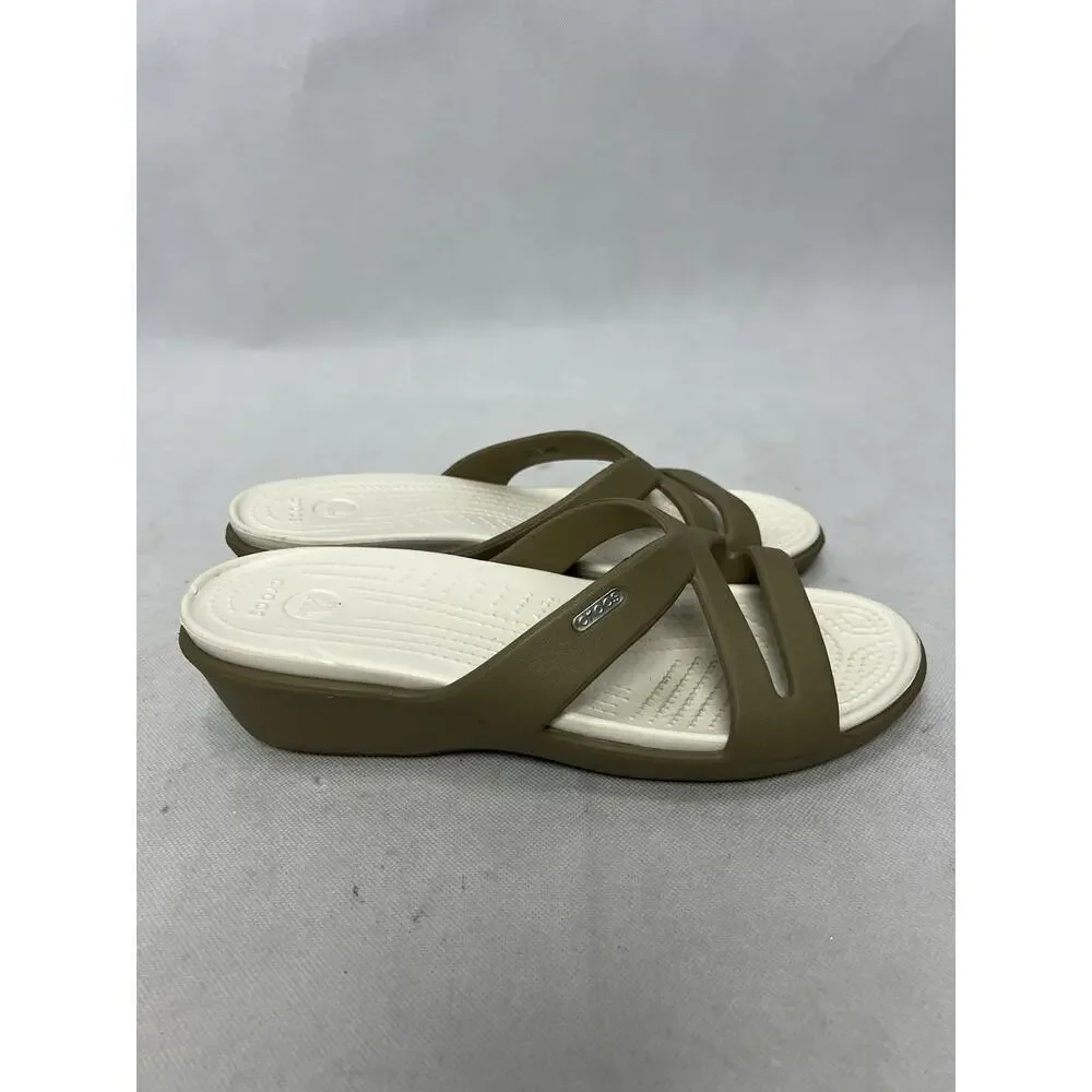 Crocs Patricia II Wedge Slide On Sandals Strappy Khaki & Oyster Color Size 11